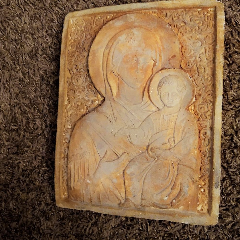 Vintage Our Lady of Perpetual Help Cement Wall Hanging Art